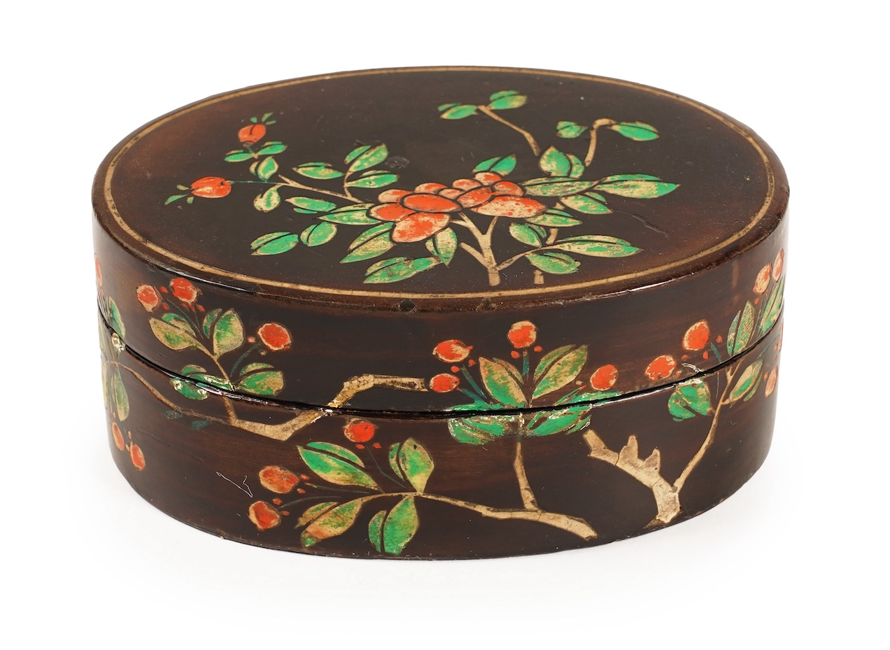 A small Chinese coromandel lacquer oval box, Kangxi period